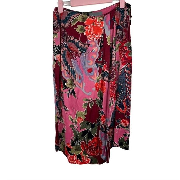 Anthropologie Womens Brina Faux Wrap Butterfly Satin Skirt Size 6 Pink SP EXC - Picture 2 of 12